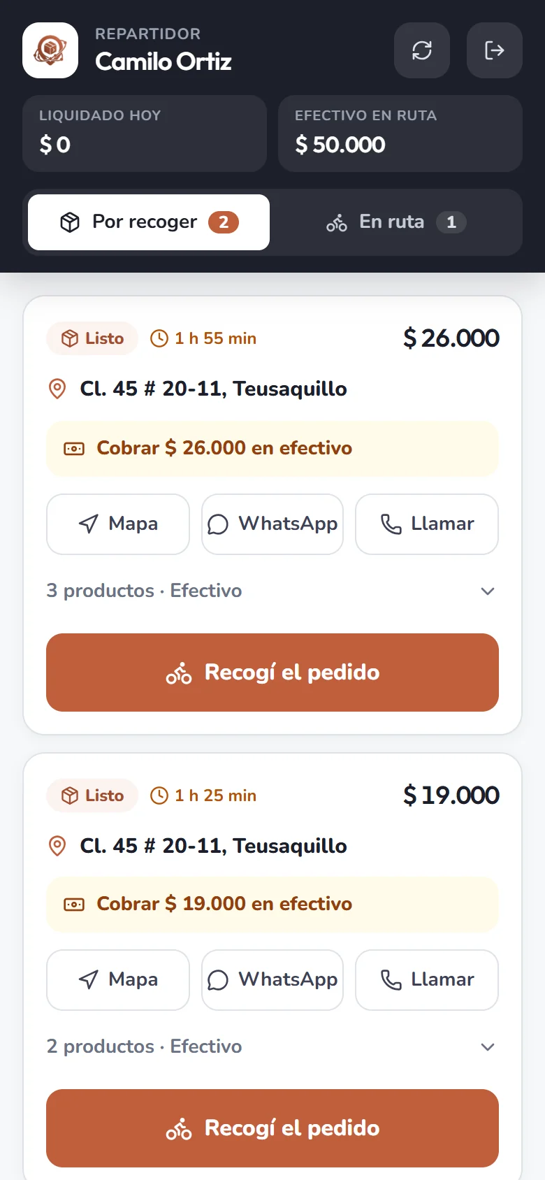 Una ruta clara desde el inicio: app del domiciliario en RepartOS con pedidos a domicilio